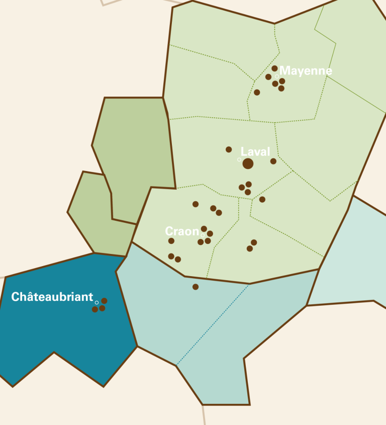 Carte des établissements accompagnés par l'entreprise Les Pieds sur Terre en 2023